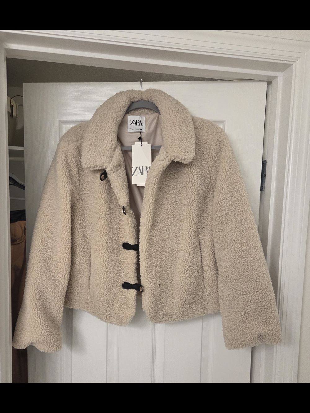 Zara Beige Teddy Toggle Jacket